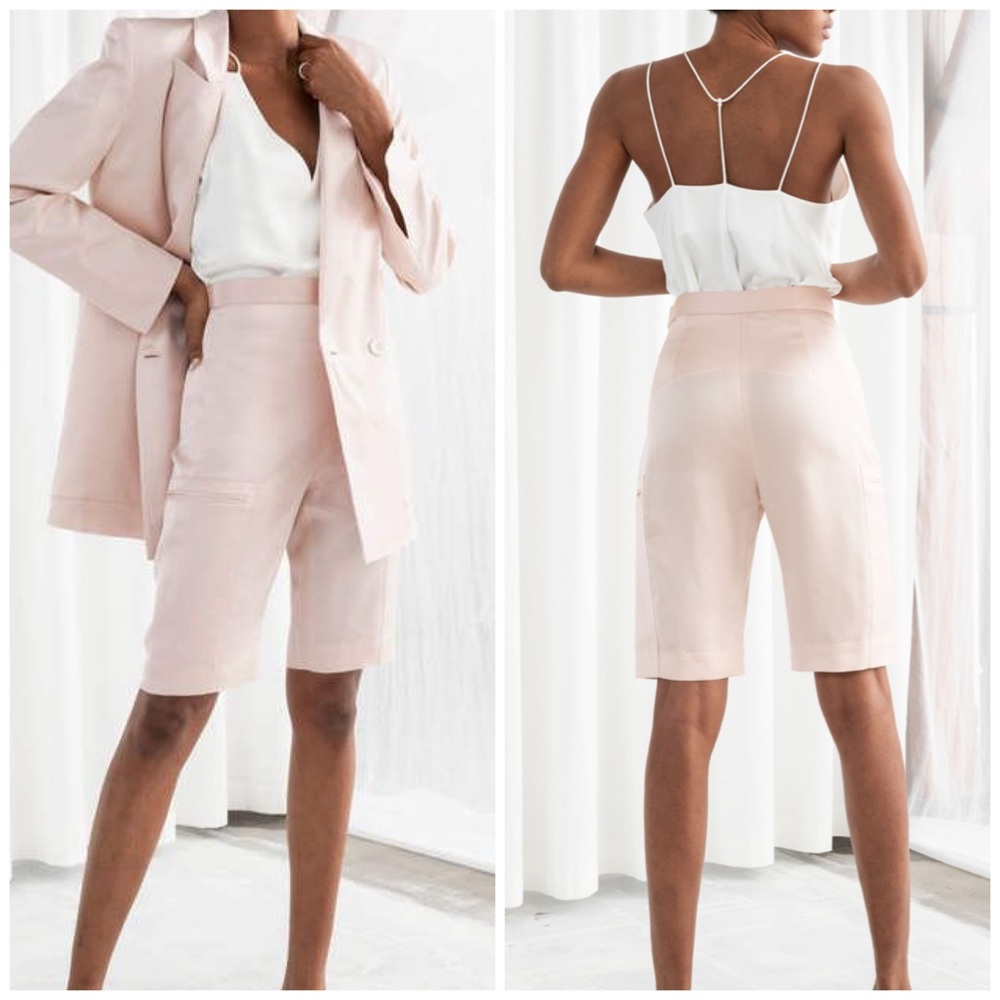 & Other Stories High Waisted Satin Bermuda Shorts